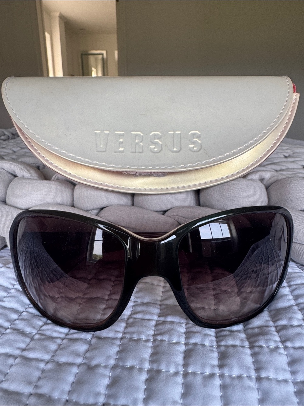 Versus Versace Black Oversized Sunglasses with White Case